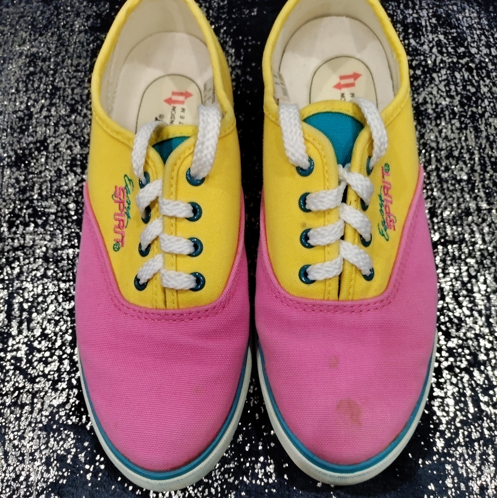 Vintage 80s Easy Spirit pink yellow colorblocking shoes women's size 5
